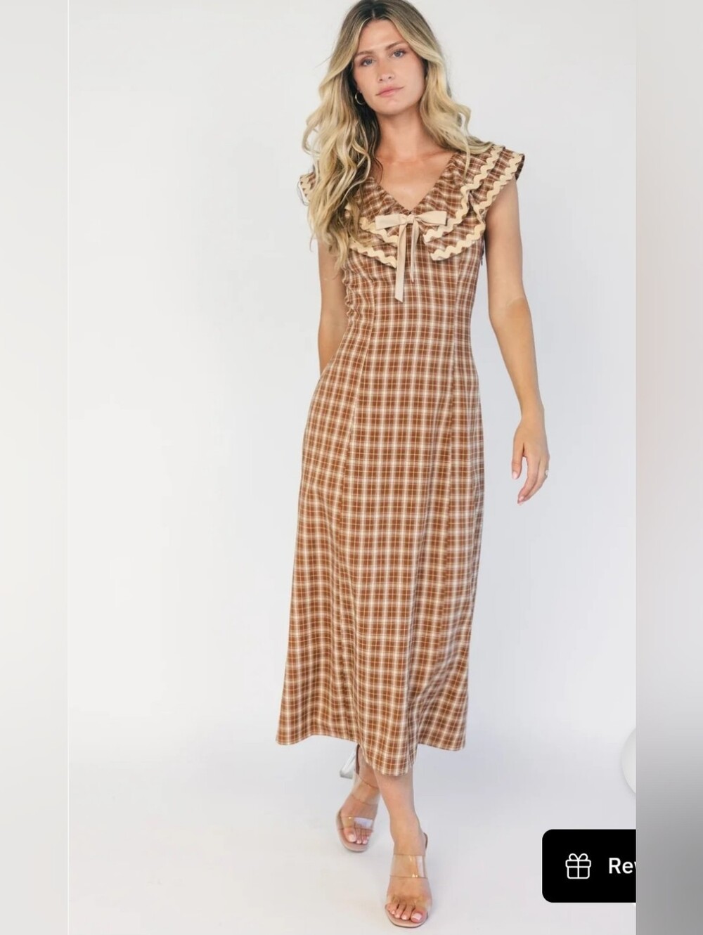 Baltic Born Maureen Brown Plaid Ruffle Midi Dress - Medium